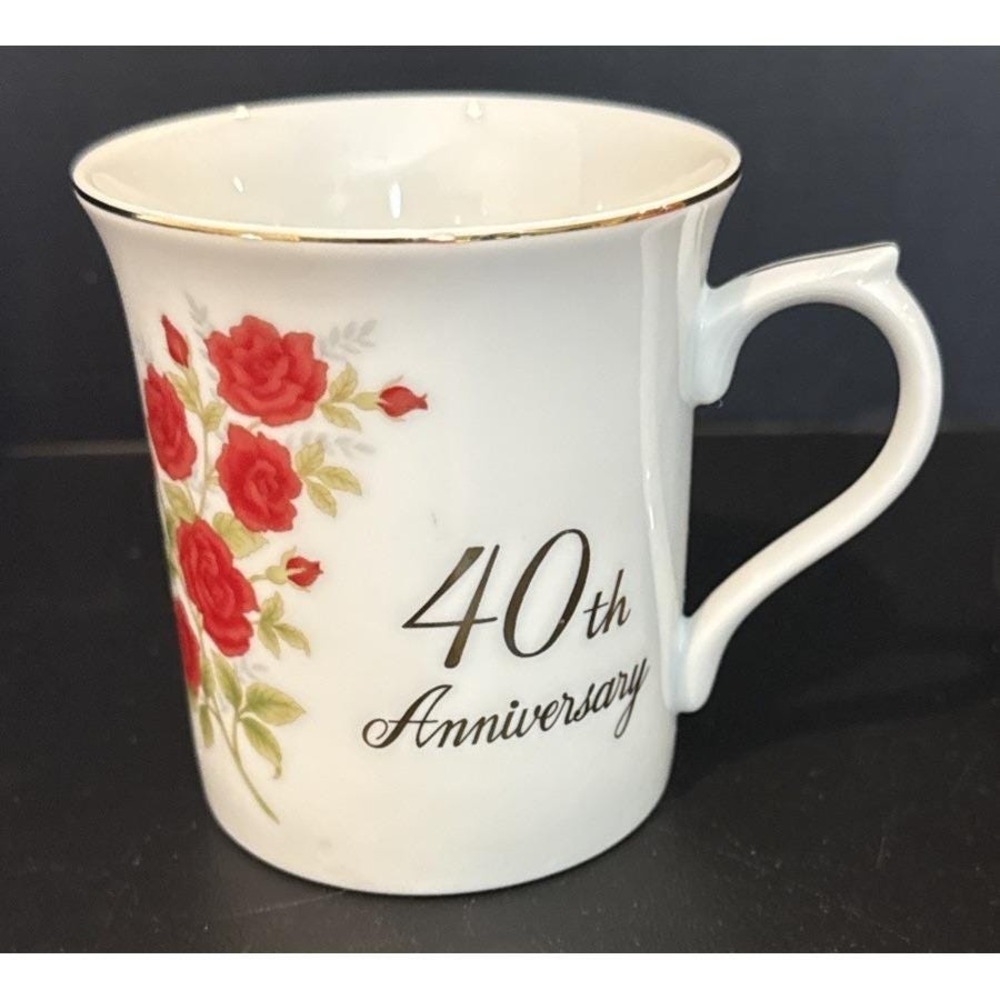 Vintage‎ Papel 40th Anniversary Mug Roses Flowers Gold Trim Japan